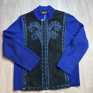 Bob Mackie Art Embroidered Suede Leather Jacket Size XL‎ Tribal Southwest Aztec
